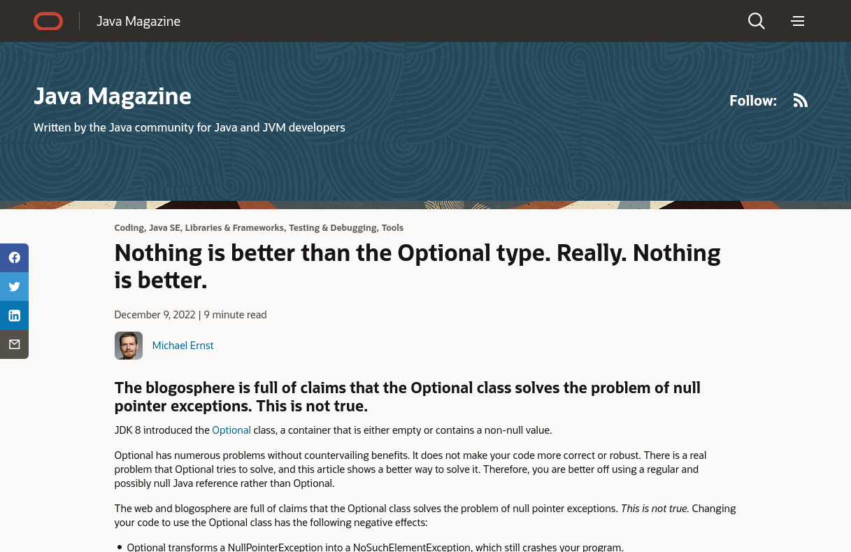 Nothing is better than the Optional type. Really. Nothing is better.